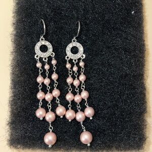 Gorgeous Nadri chandelier pink pearl earrings